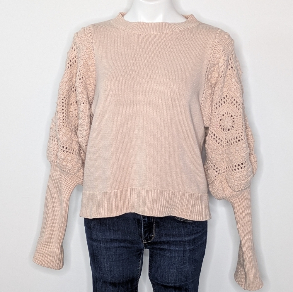 Fate Pink Crochet Balloon Sleeve Sweater S